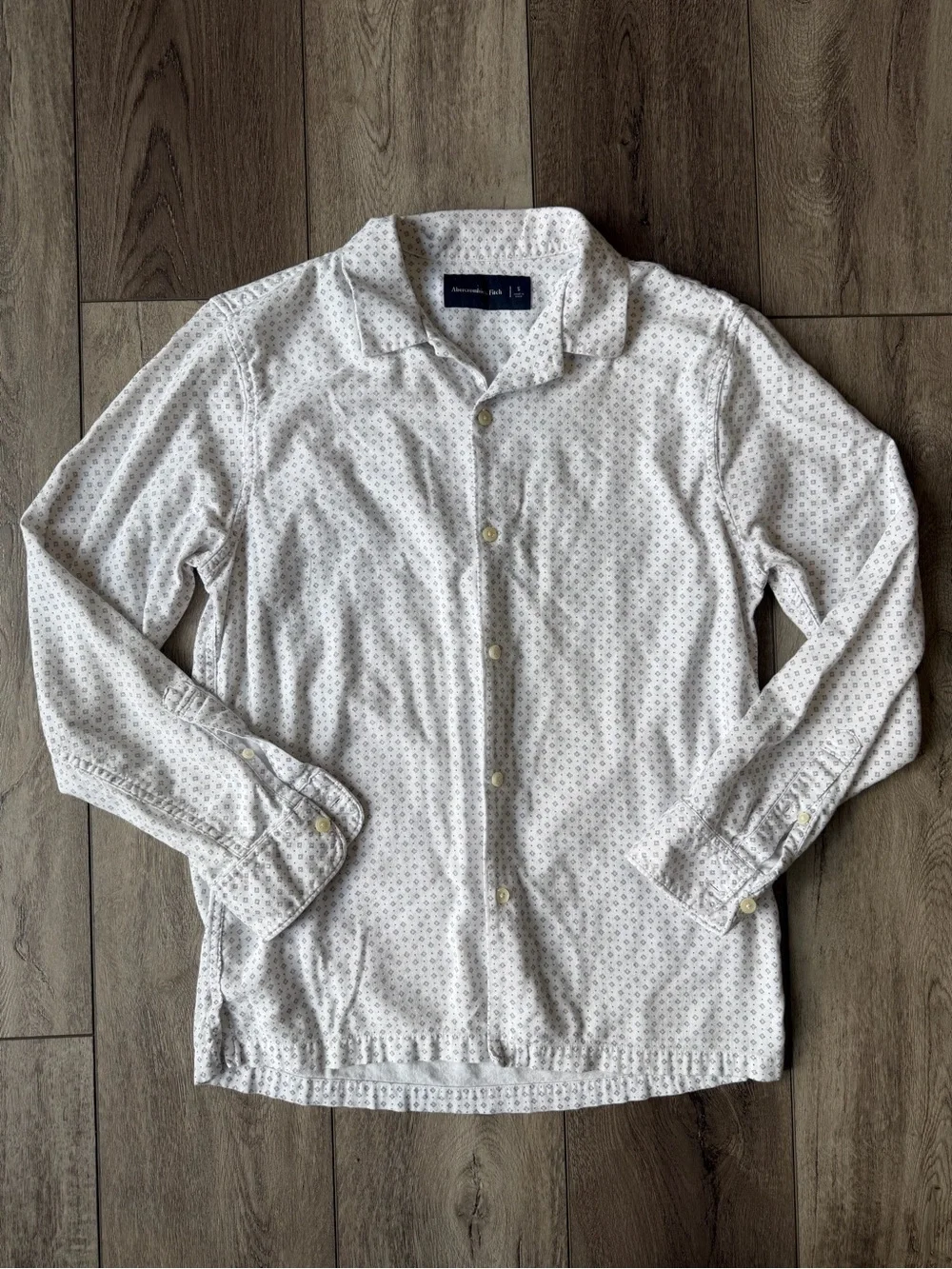 Abercrombie & Fitch Preppy WhiteMicro-Print Soft Cotton Blend Lightweight Shirt